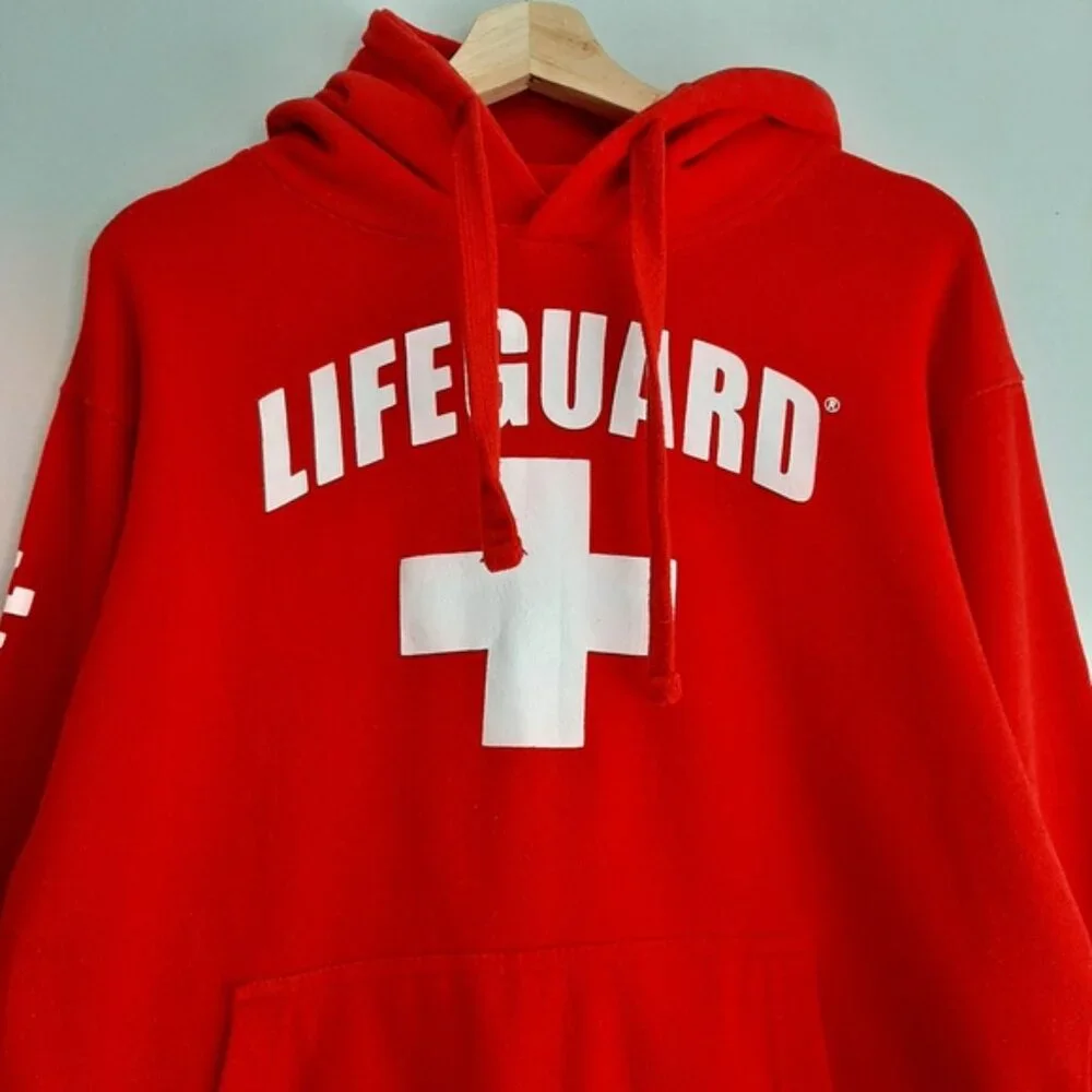 LIFEGUARD | Front Logo White Cross Comfy Hoodie Sweatshirt Red Sz M - Picture 2 of 14